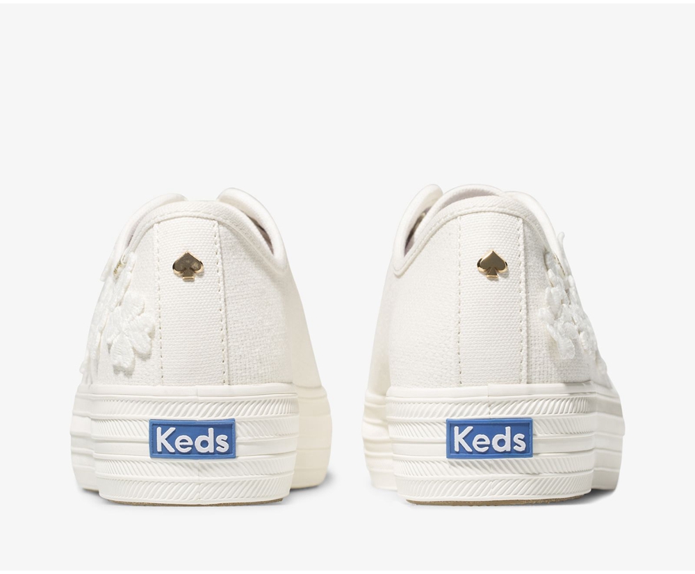 Tenis Keds Mujer Blancos - Kate Spade New York Triple Kick Woven Flowers - 0527-UYCNG